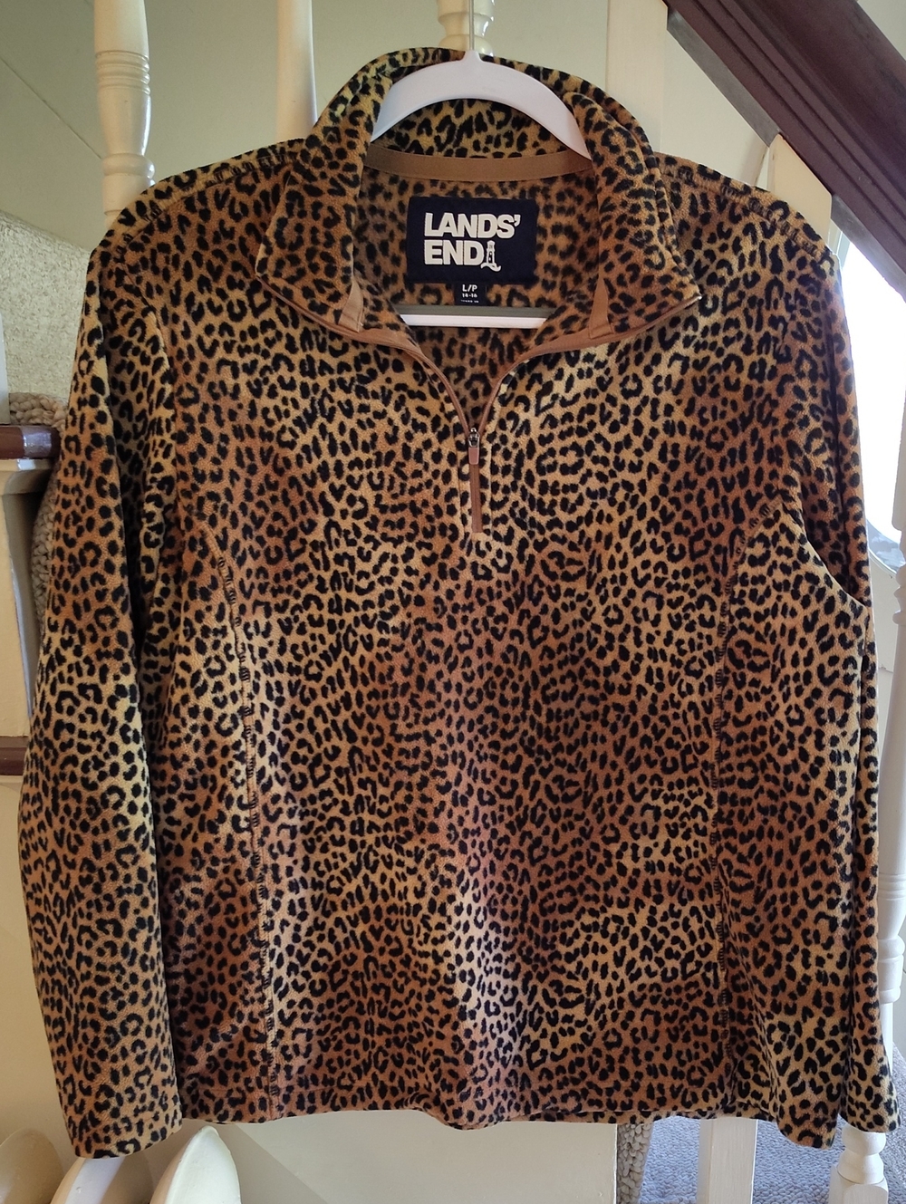Lands' End Leopard Print Half-Zip Pullover - tan/black